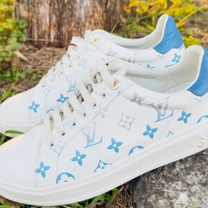 Men’s Monogrammed Sneakers in White and Light Blue